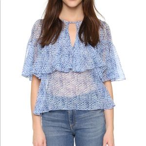 Rebecca Taylor blue ruffle clip blouse size 4